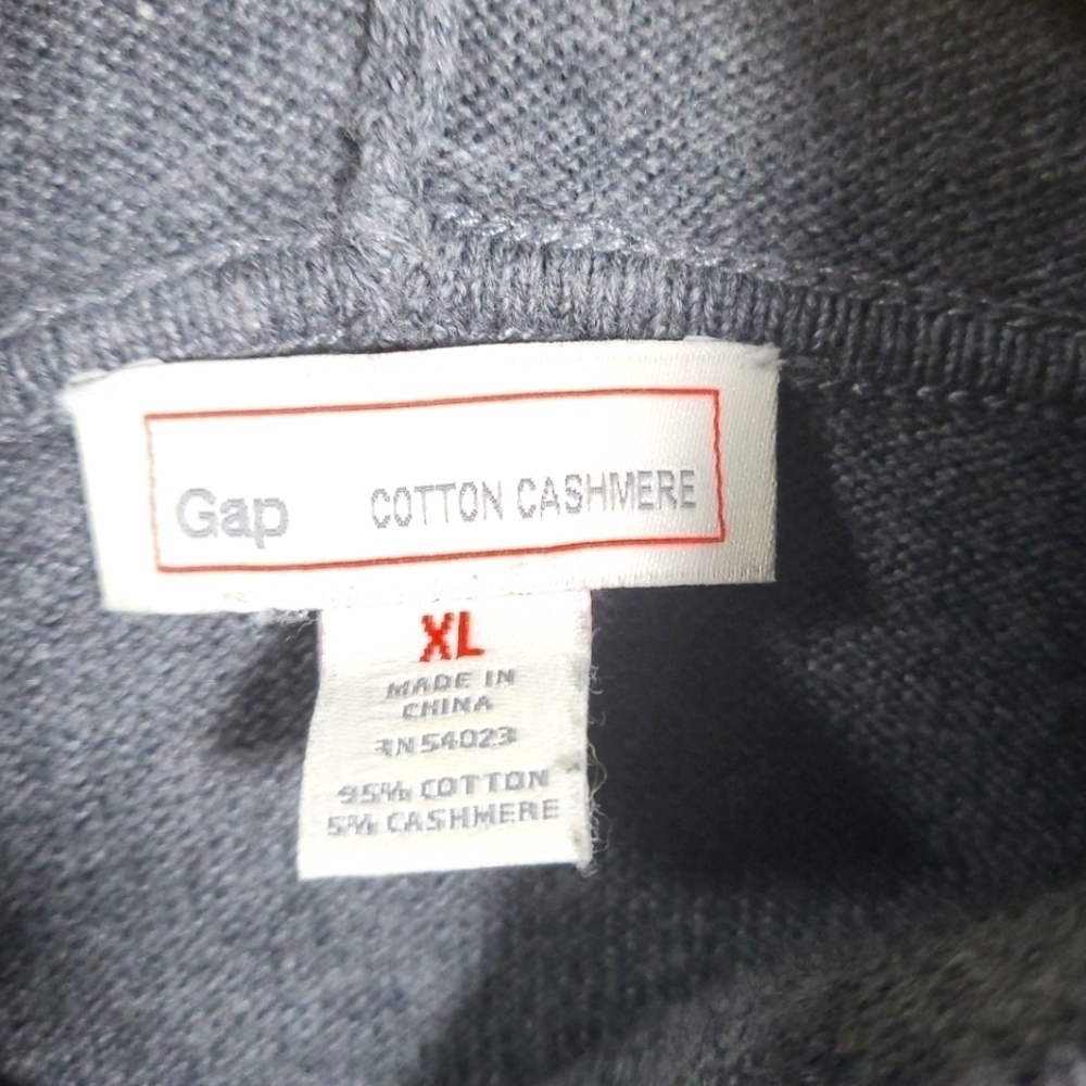 GAP Pullover Sweater Lightweight Cotton Cashmere Blend Hooded Grey Men's Size XL - Picture 3 of 7